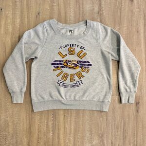 Russell Women’s Gray LSU Tigers Round Neck Cropped Sweatshirt Size XL Distressed